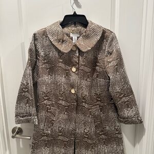 Carmen Marc Valvo Metallic Brown Coat with Gold Accents